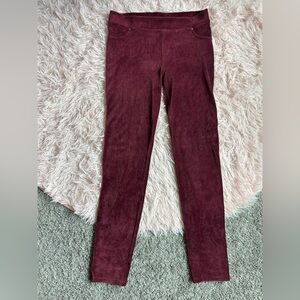 Just Be… Burgundy Corduroy Ribbed Elastic Stretch Mid Rise Leggings